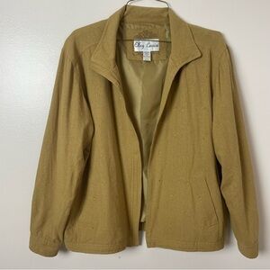 Oleg Cassini Vintage Open Front Jacket – 100% Silk, Gold Jeweled Front